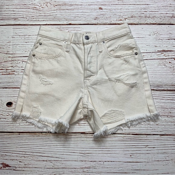 Free People We The Free Loving Good Vibrations Cut Off Jean Shorts Sz 24 - Picture 5 of 14